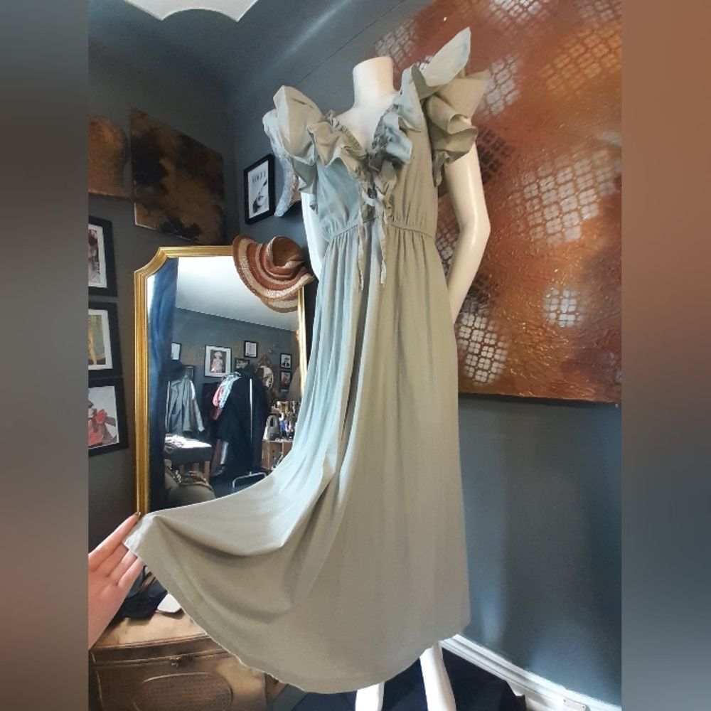 Zara Sage Green Ruffle Midi Dress
